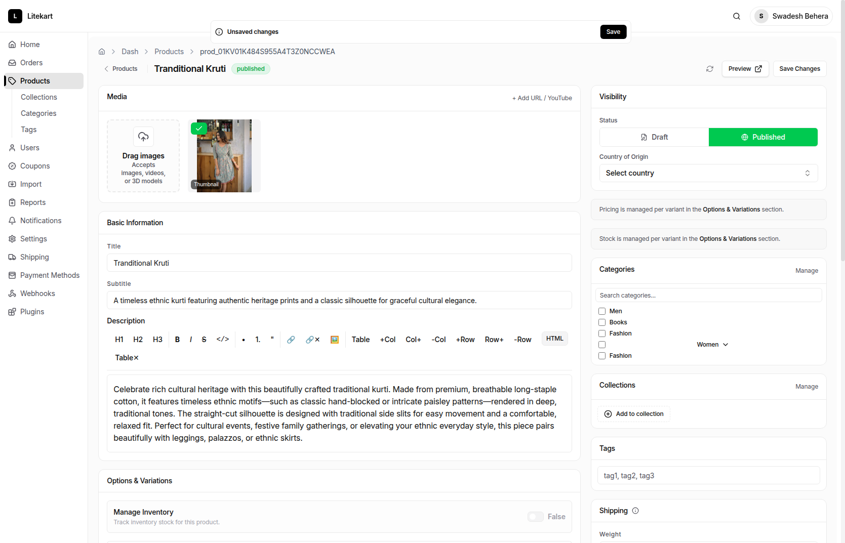 Edit Product - Litekart Admin