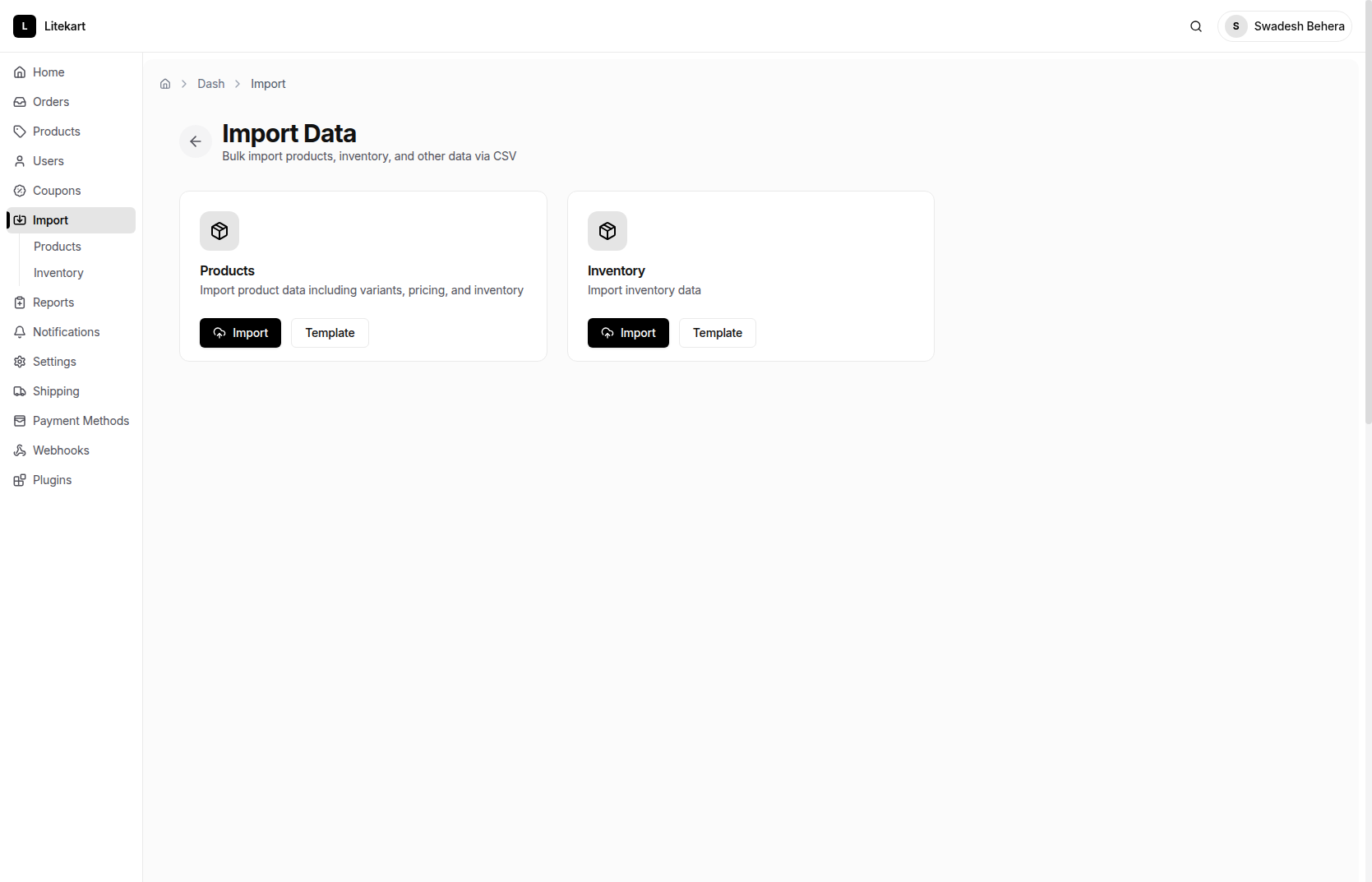 Import - Litekart Admin