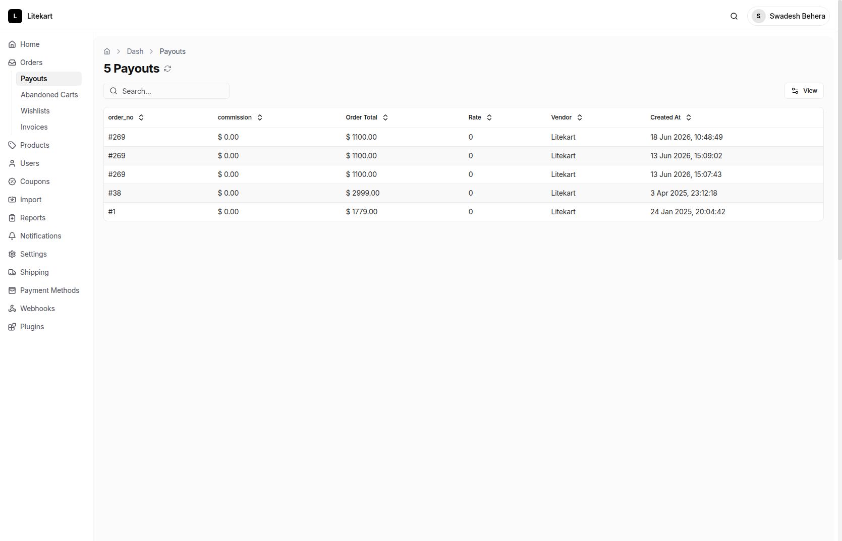 Payouts - Litekart Admin