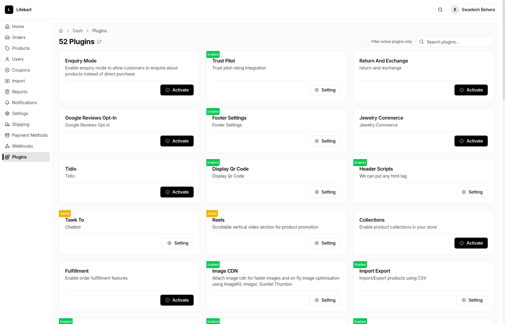 Plugins - Litekart Admin