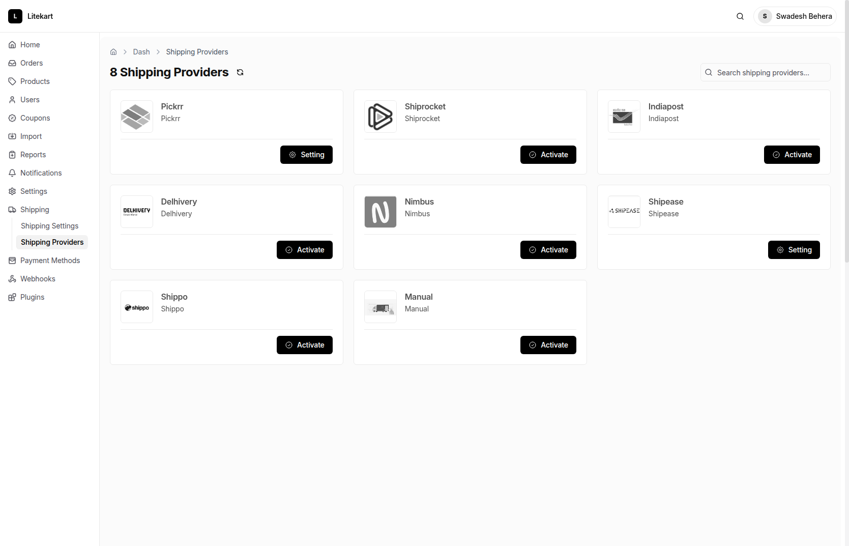 Shipping providers - Litekart Admin