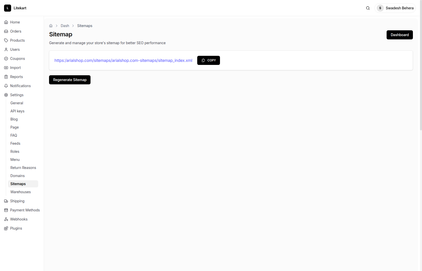 Sitemap - Litekart Admin